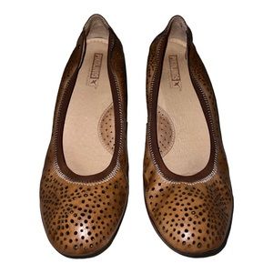 PIKOLINOS women's Cognac/ brown round toe slip on wedge Trento shoes